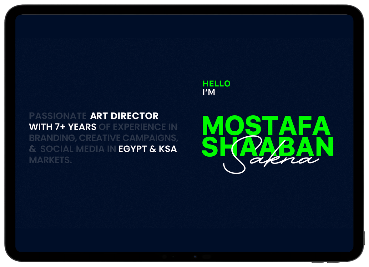 The Mostafa Sakna portfolio shown on an iPad